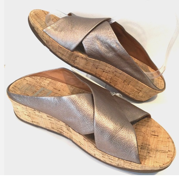 FitFlop Kys Bronze Size 9 Women Leather Crisscross Cork Slide Sandals EU 41 UK 7 - Picture 7 of 10